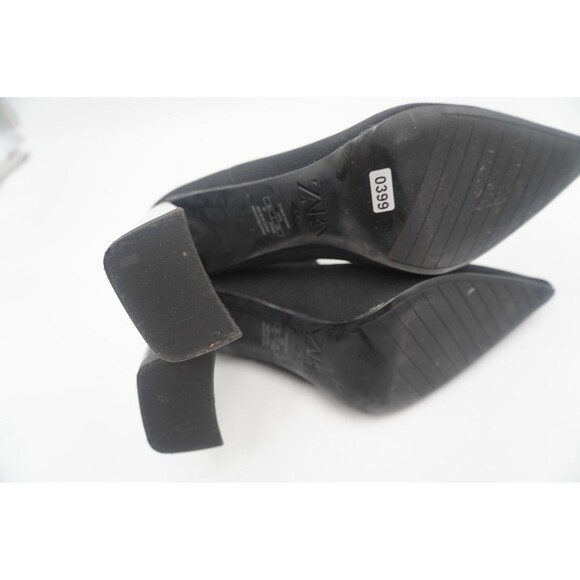 Zara Black Fabric/Stretch Sock Pointed Toe Block Ankle Heel Boots Size 42 - Picture 7 of 8